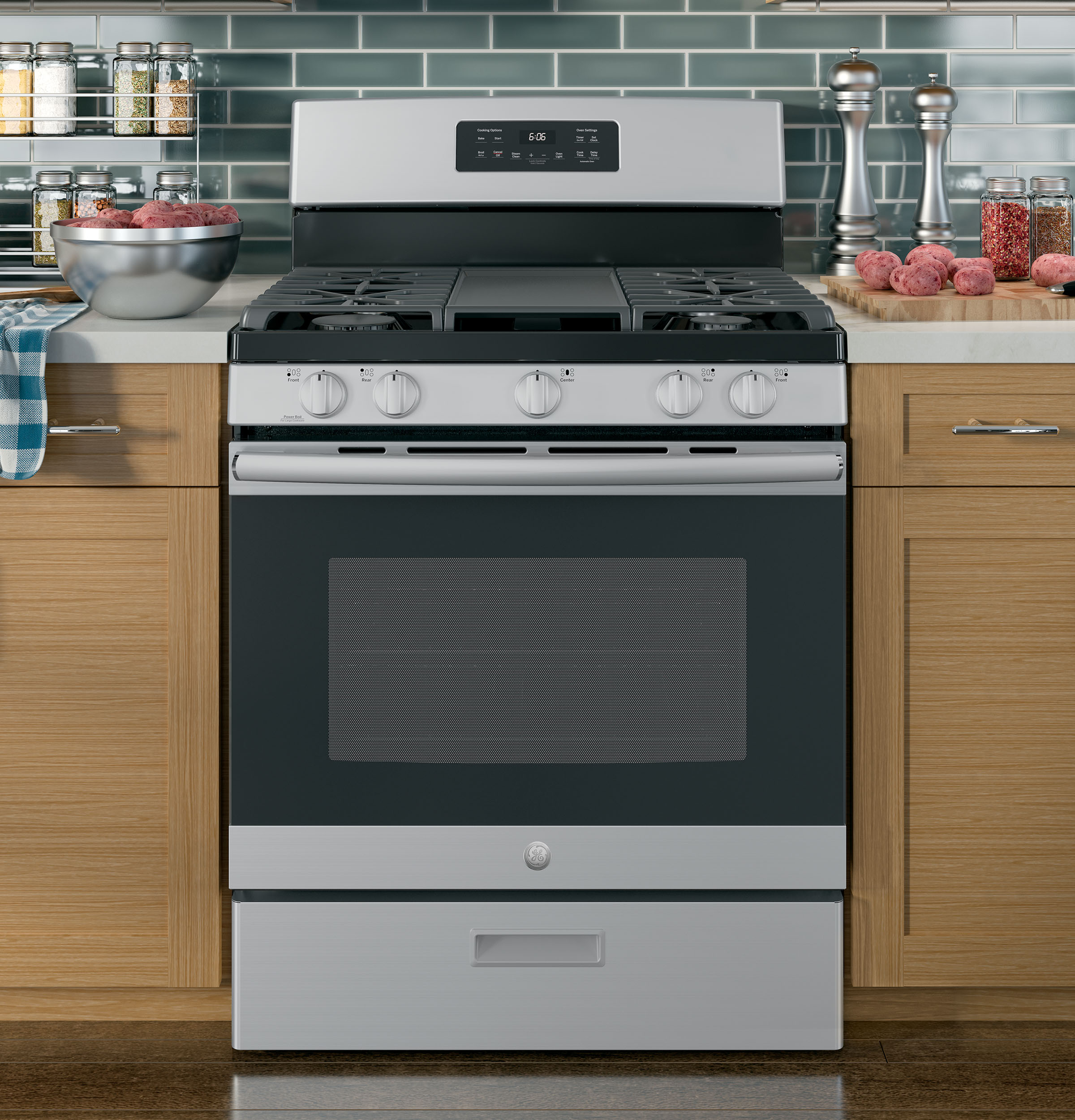 GE Free-Standing Front Control Gas Range | JGBS66REKSS
