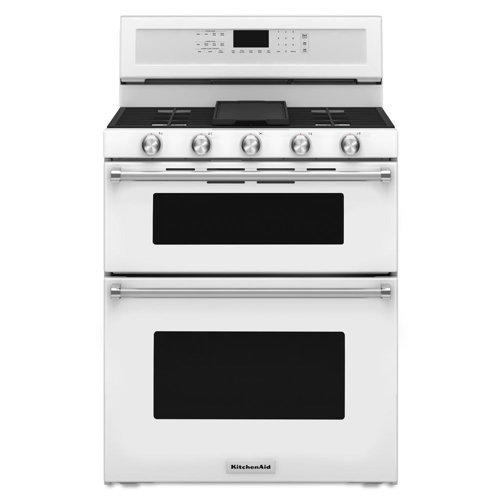 KitchenAid 5 Burner Gas Double Oven Convection Range | KFGD500EWH