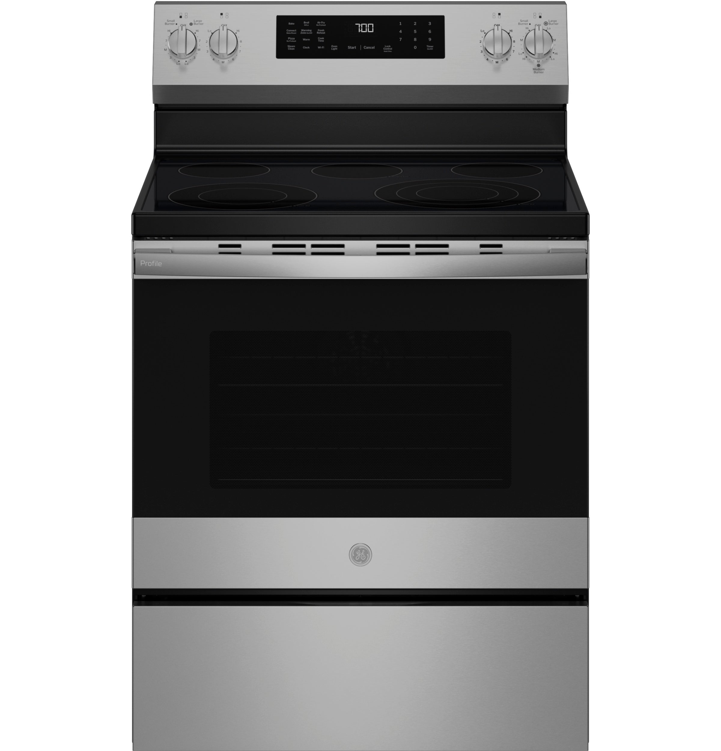GE Profile Smart Free-Standing Electric Convection Range with No Preheat Air Fry and EasyWash™ Oven Tray | PRF700AYFS