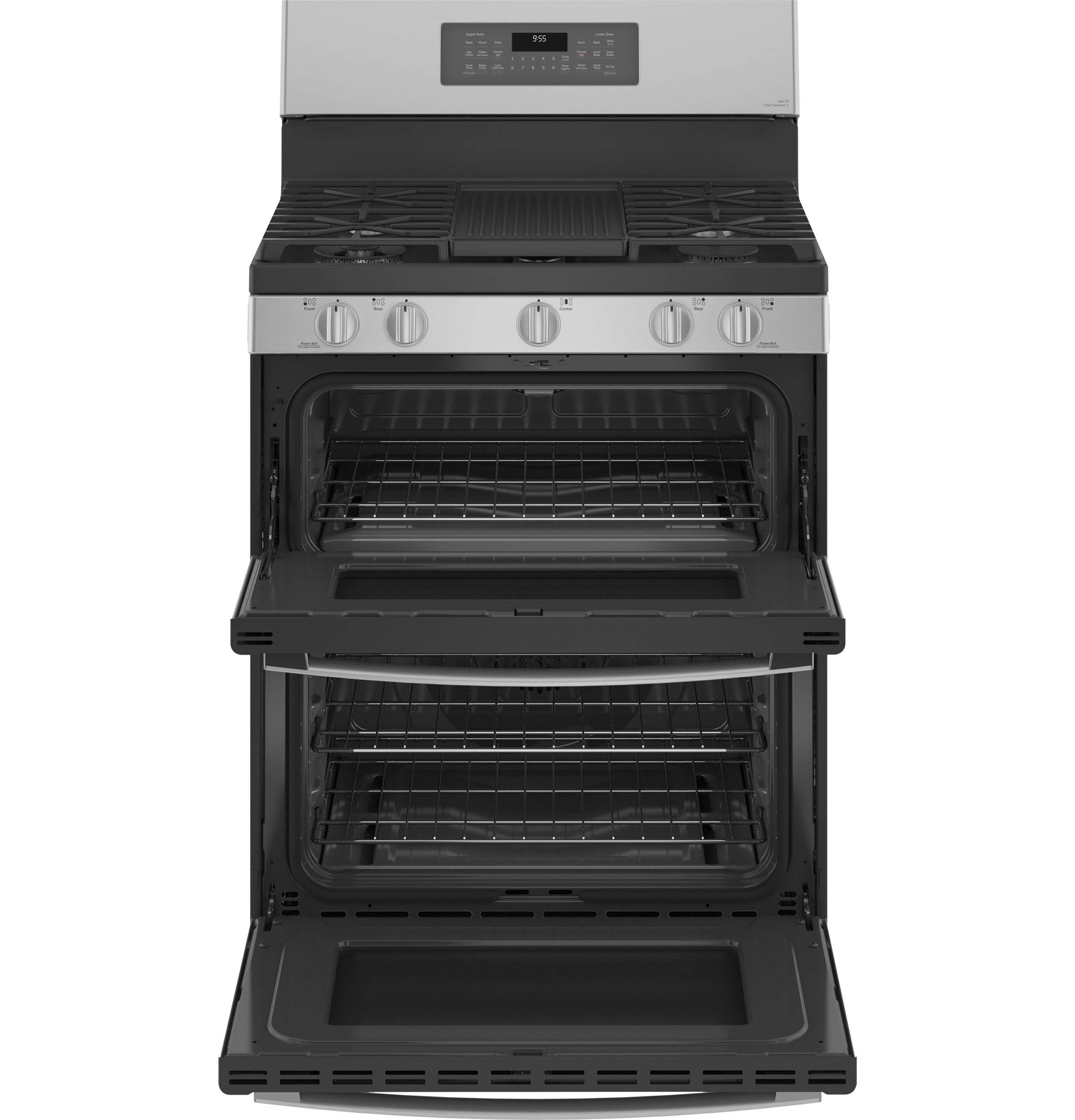 GE Profile Free-Standing Gas Double Oven Convection Fingerprint Resistant Range with No Preheat Air Fry | PGB965YPFS