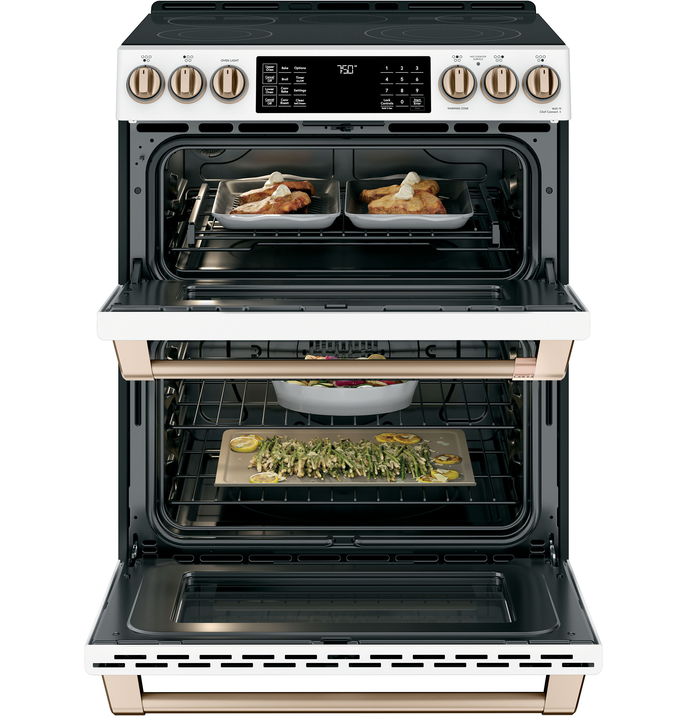 CAFÉ 30" Smart Slide-In, Front-Control, Radiant and Convection Double-Oven Range | CES750P4MW2