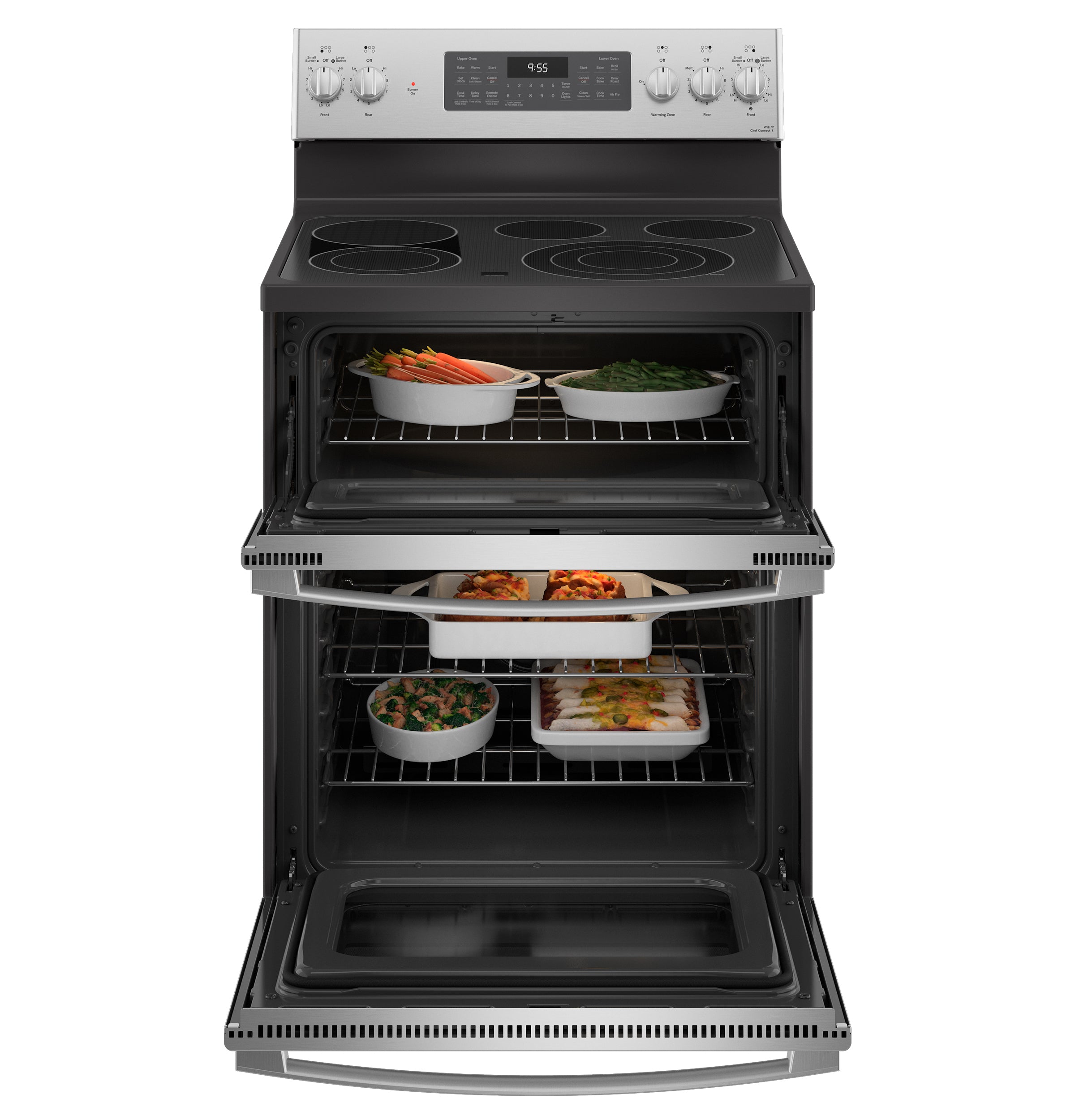 GE Profile 30" Smart Free-Standing Electric Double Oven Convection Range with No Preheat Air Fry | PB965YPFS