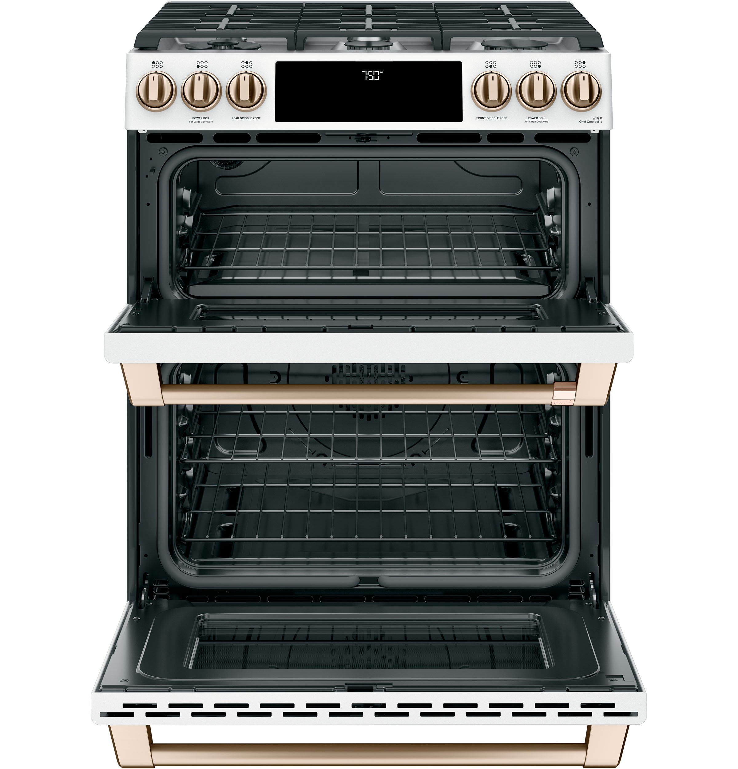 CAFÉ 30" Smart Slide-In, Front-Control, Gas Double-Oven Range with Convection | CGS750P4MW2
