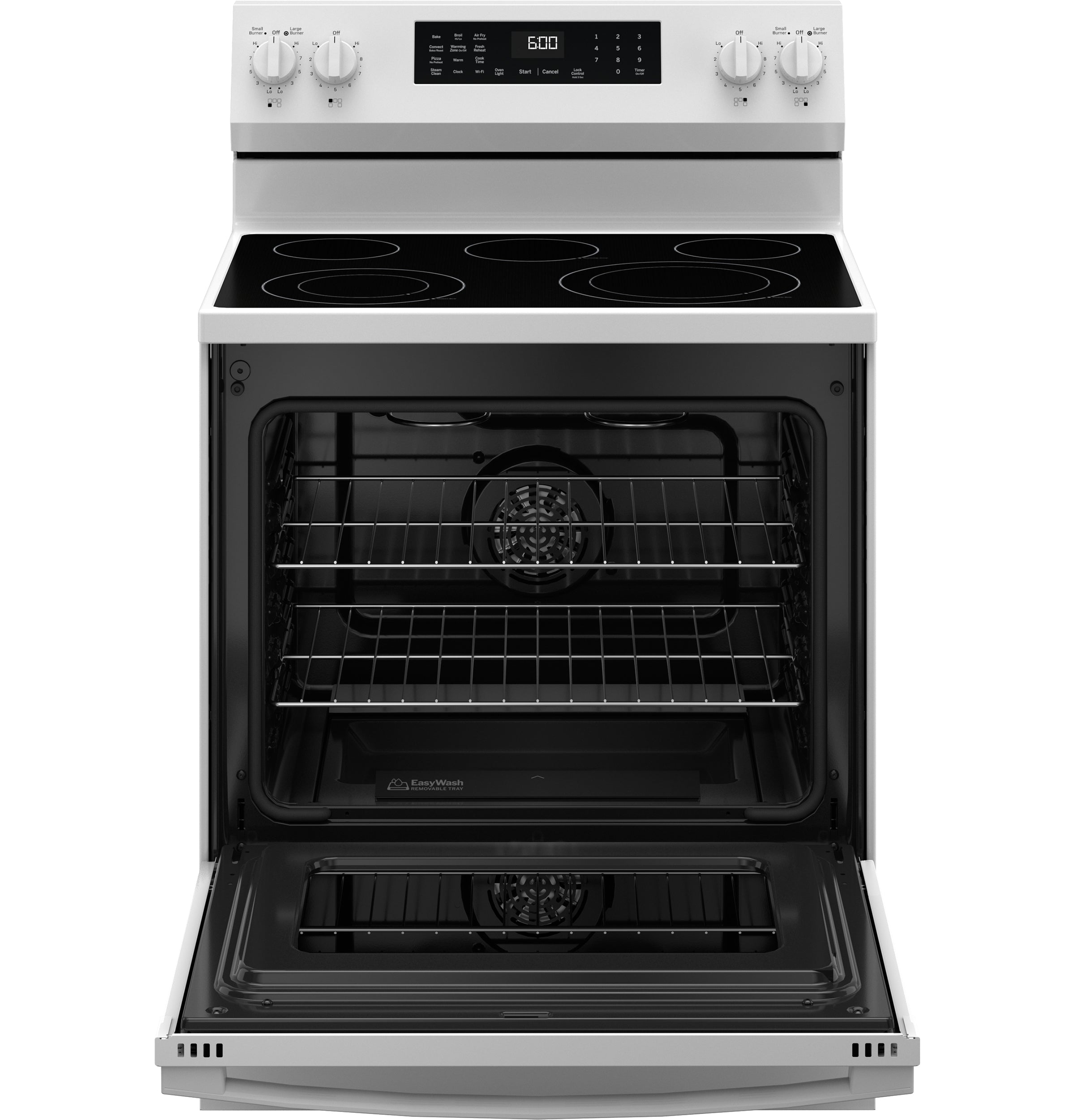 GE 30" Free-Standing Electric Convection Range with No Preheat Air Fry and EasyWash Oven Tray | GRF600AVWW