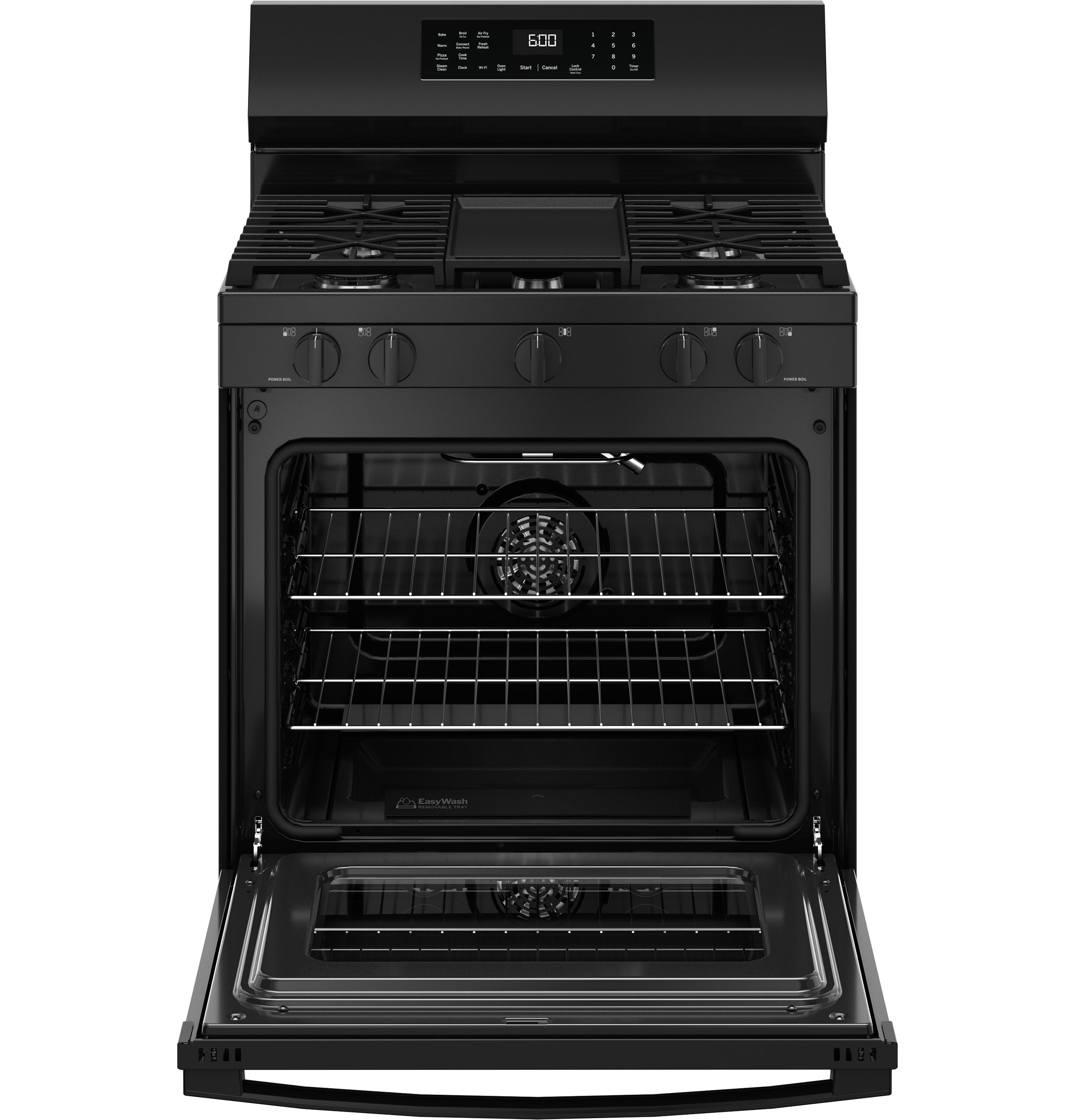 GE Free-Standing Gas Convection Range with No Preheat Air Fry and EasyWash™ Oven Tray | GGF600AVBB