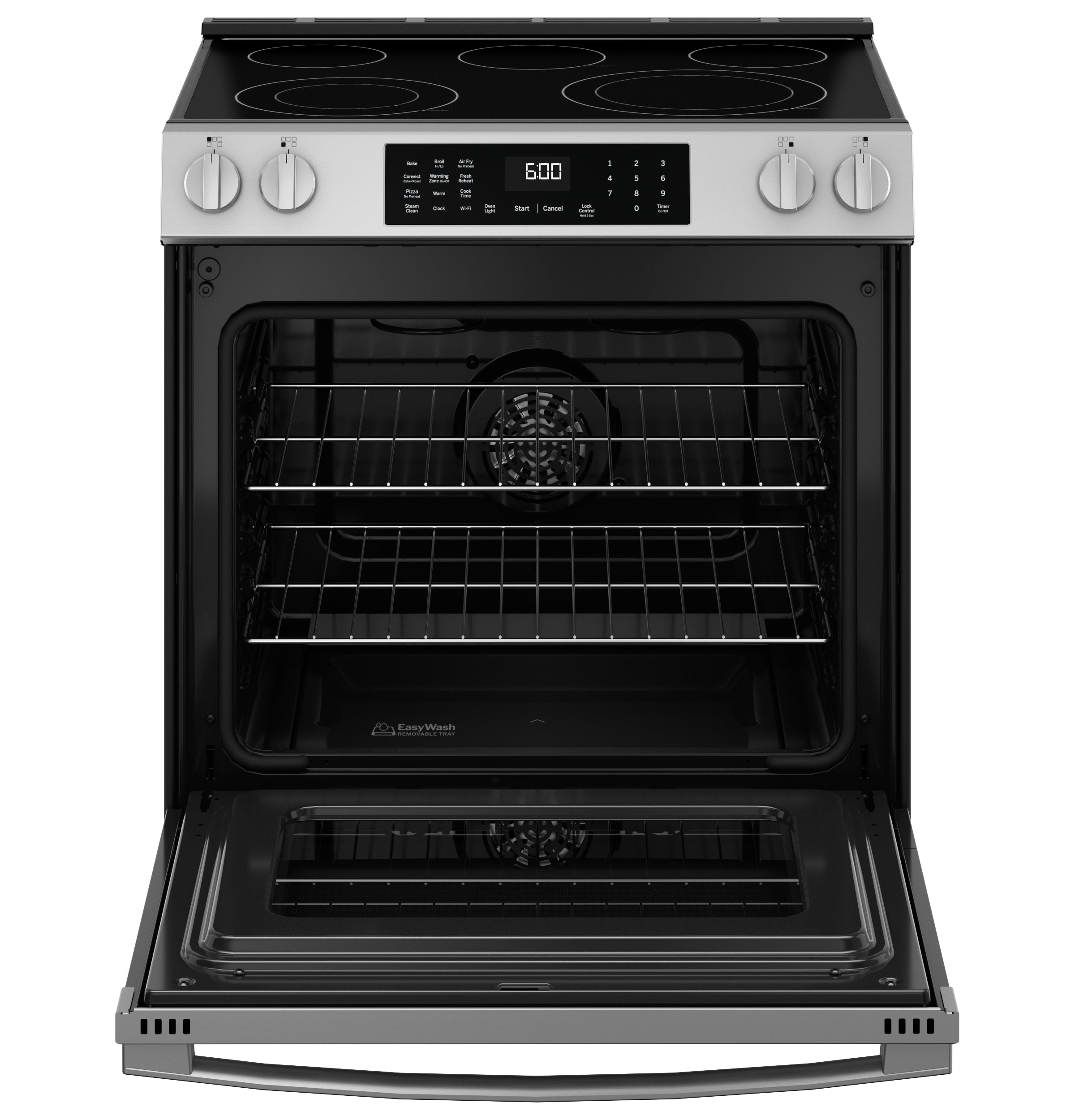 GE 30" Slide-In Electric Convection Range with No Preheat Air Fry and EasyWash™ Oven Tray | GRS600AVFS