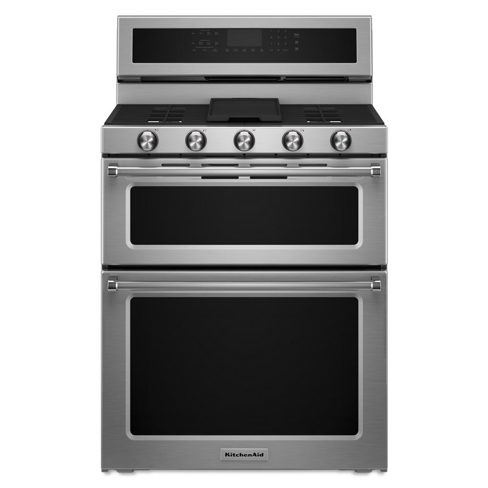 KitchenAid 5 Burner Gas Double Oven Convection Range | KFGD500ESS