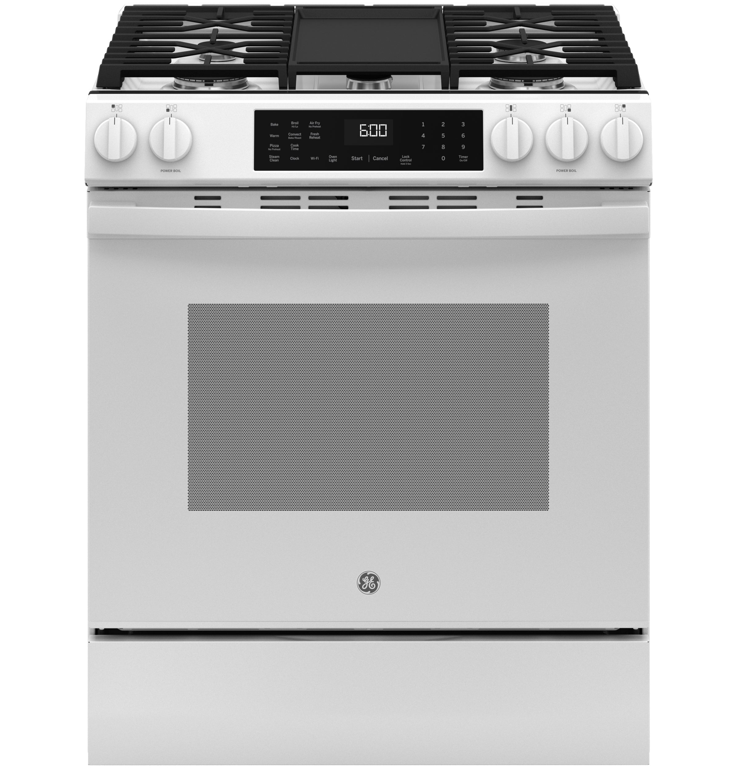 GE Slide-In Front-Control Convection Gas Range with No Preheat Air Fry and EasyWash™ Oven Tray | GGS600AVWW