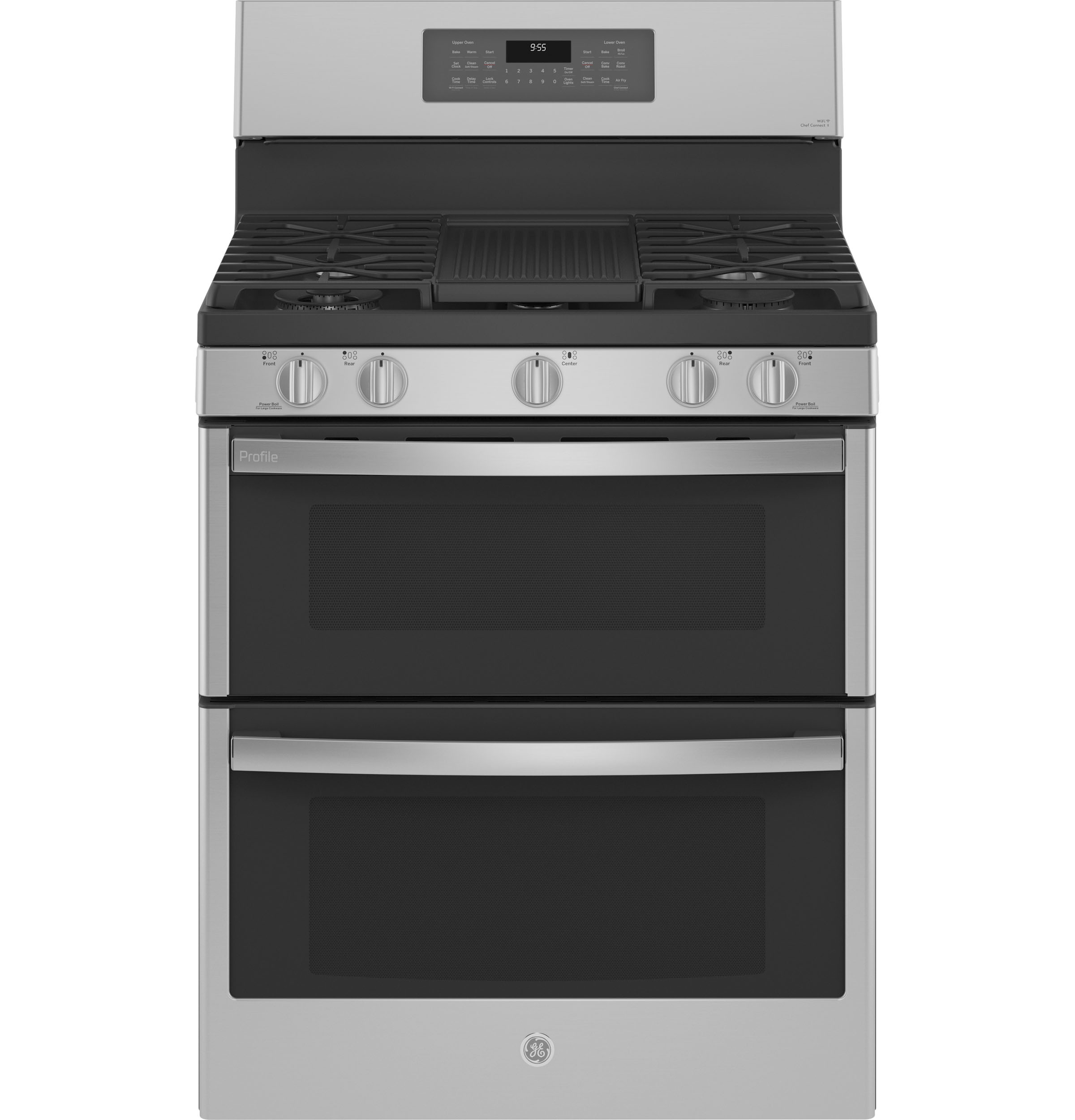 GE Profile Free-Standing Gas Double Oven Convection Fingerprint Resistant Range with No Preheat Air Fry | PGB965YPFS