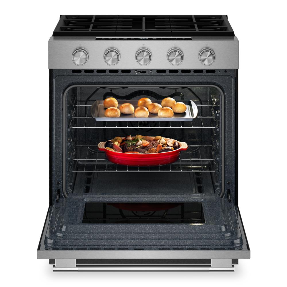 KitchenAid 5.0 Cu. Ft. Smart Slide-in Gas Range with Convection Cooking Modes | KSGS330SPS