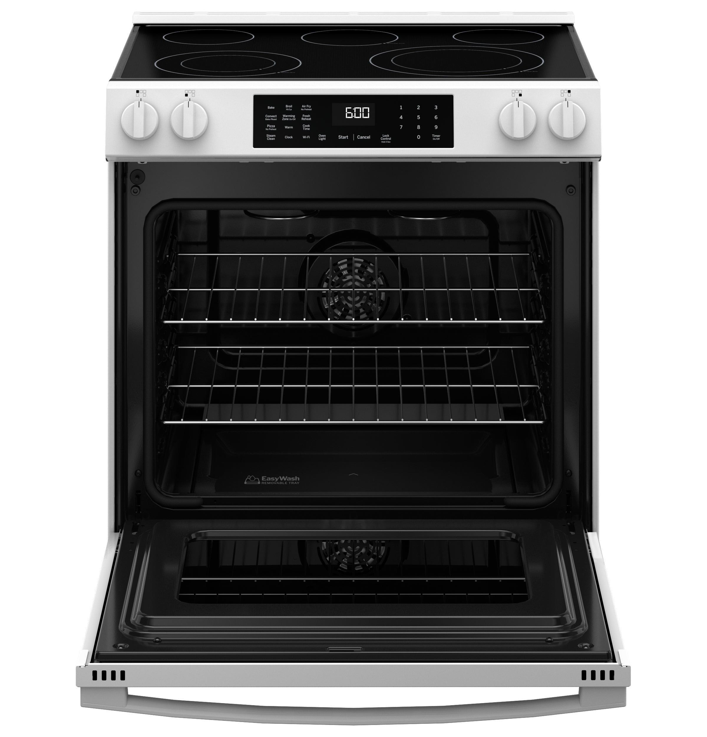 GE 30" Slide-In Electric Convection Range with No Preheat Air Fry and EasyWash™ Oven Tray | GRS600AVWW
