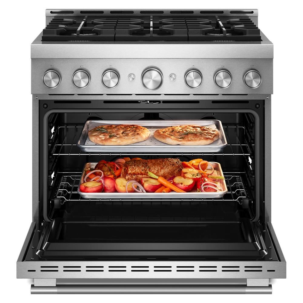 KitchenAid 36-Inch 6 Burner Commercial-Style Gas Range with No Preheat Air Fry Mode | KFGS936SSS
