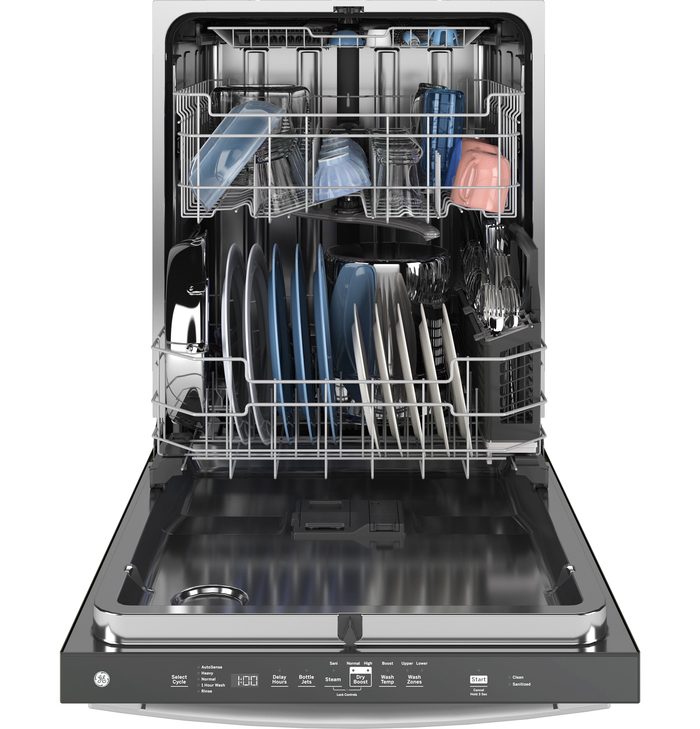 GE Top Control with Stainless Steel Interior Dishwasher with Sanitize Cycle | GDT670SGVBB