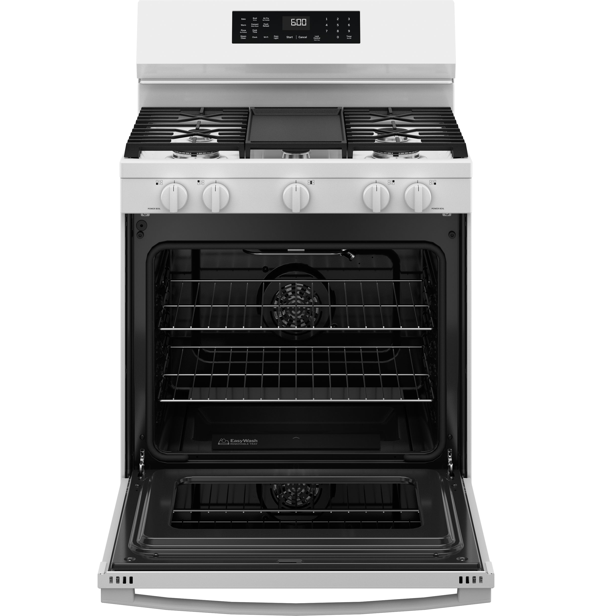 GE Free-Standing Gas Convection Range with No Preheat Air Fry and EasyWash™ Oven Tray | GGF600AVWW