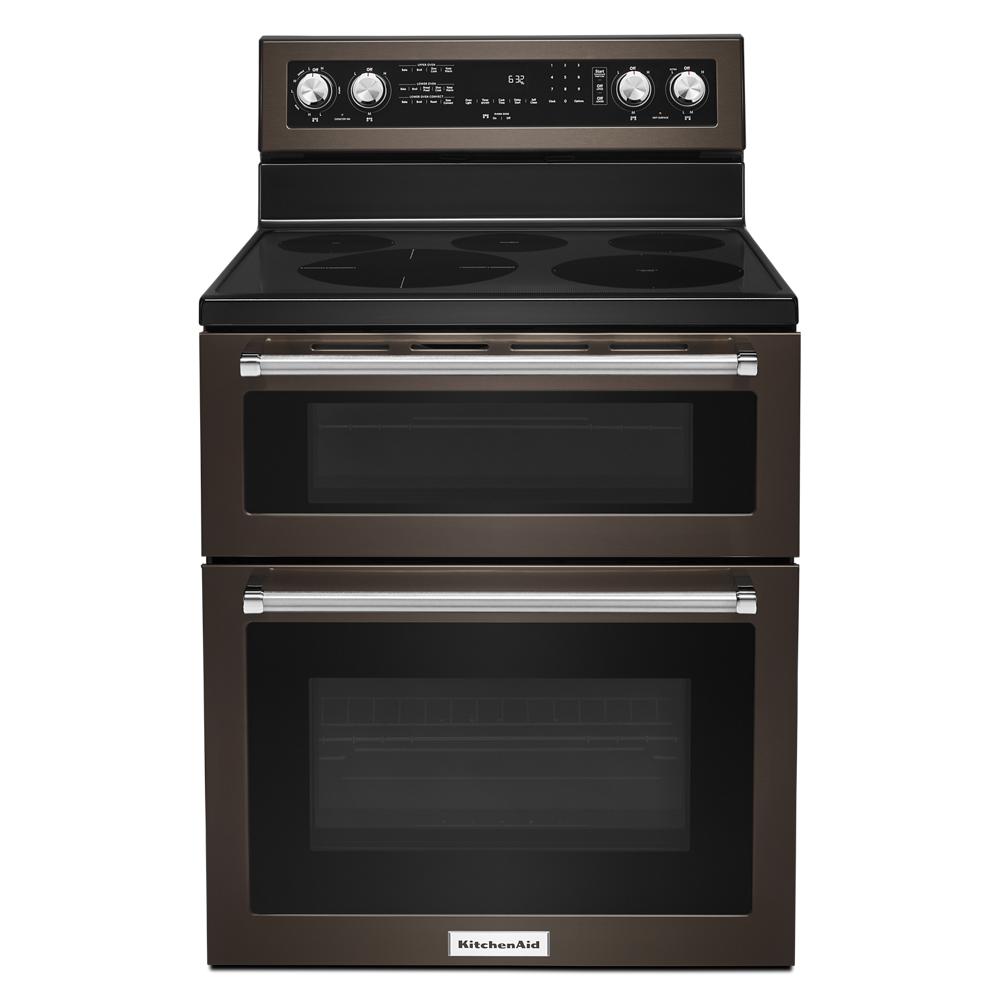 KitchenAid 5 Burner Electric Double Oven Convection Range | KFED500EBS