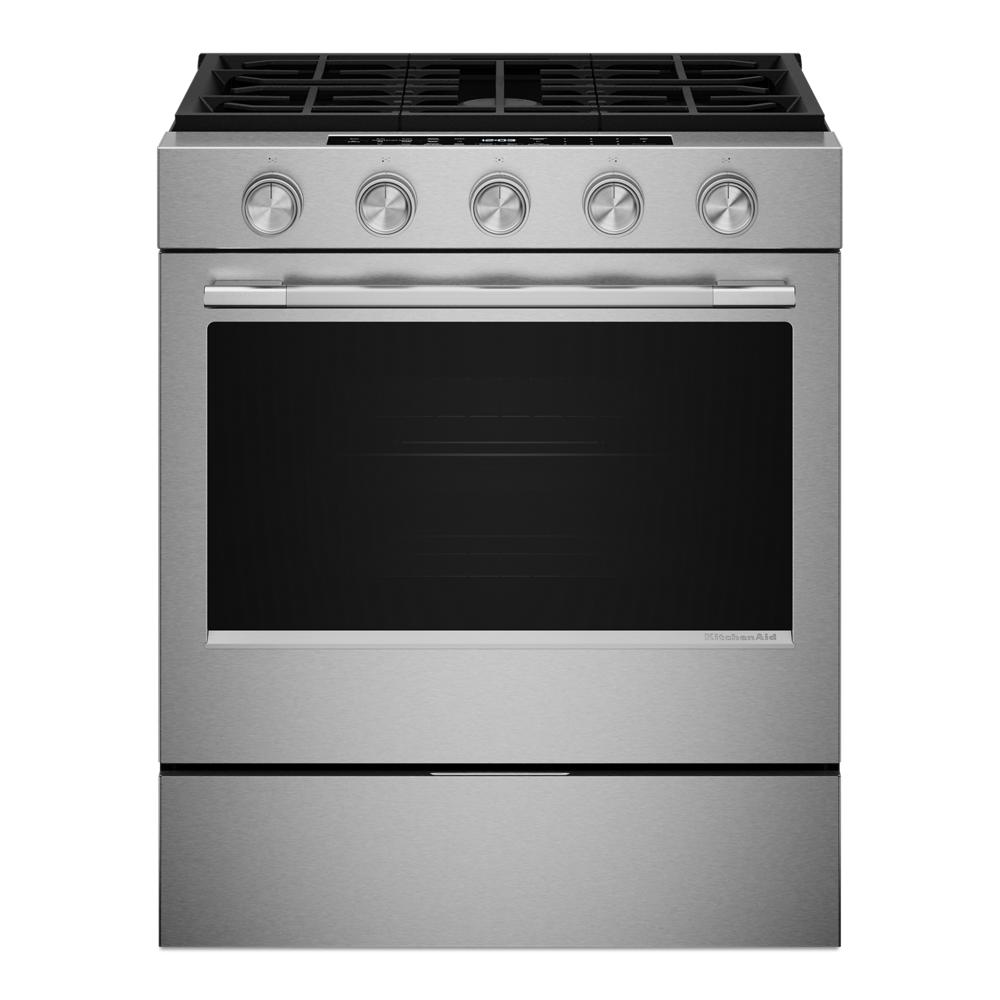 KitchenAid 5.0 Cu. Ft. Smart Slide-in Gas Range with Convection Cooking Modes and 2-in-1 Burner | KSGS530SPS