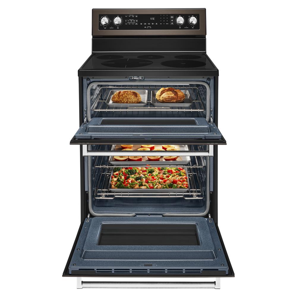 KitchenAid 5 Burner Electric Double Oven Convection Range | KFED500EBS