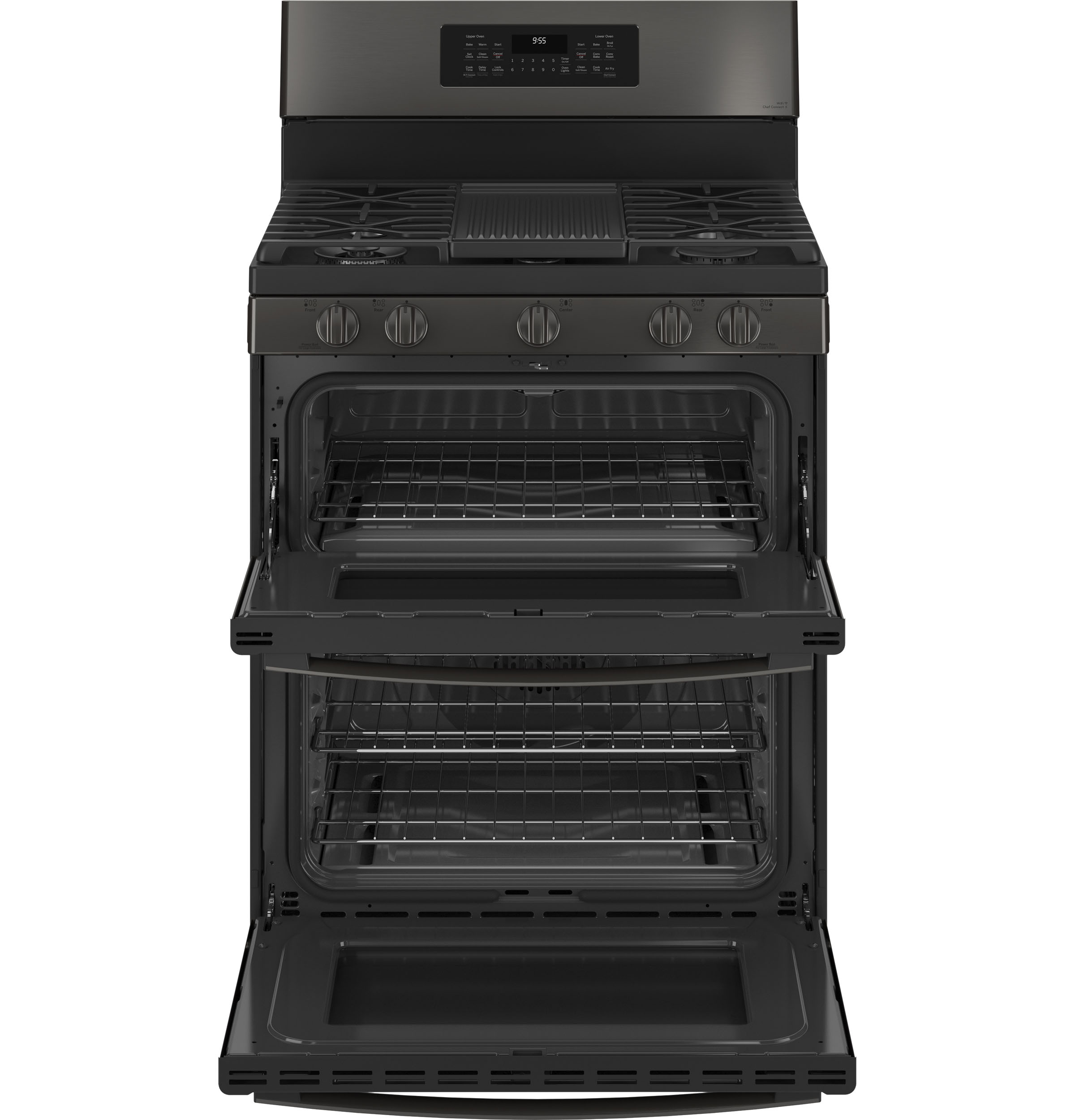 GE Profile Free-Standing Gas Double Oven Convection Fingerprint Resistant Range with No Preheat Air Fry | PGB965BPTS