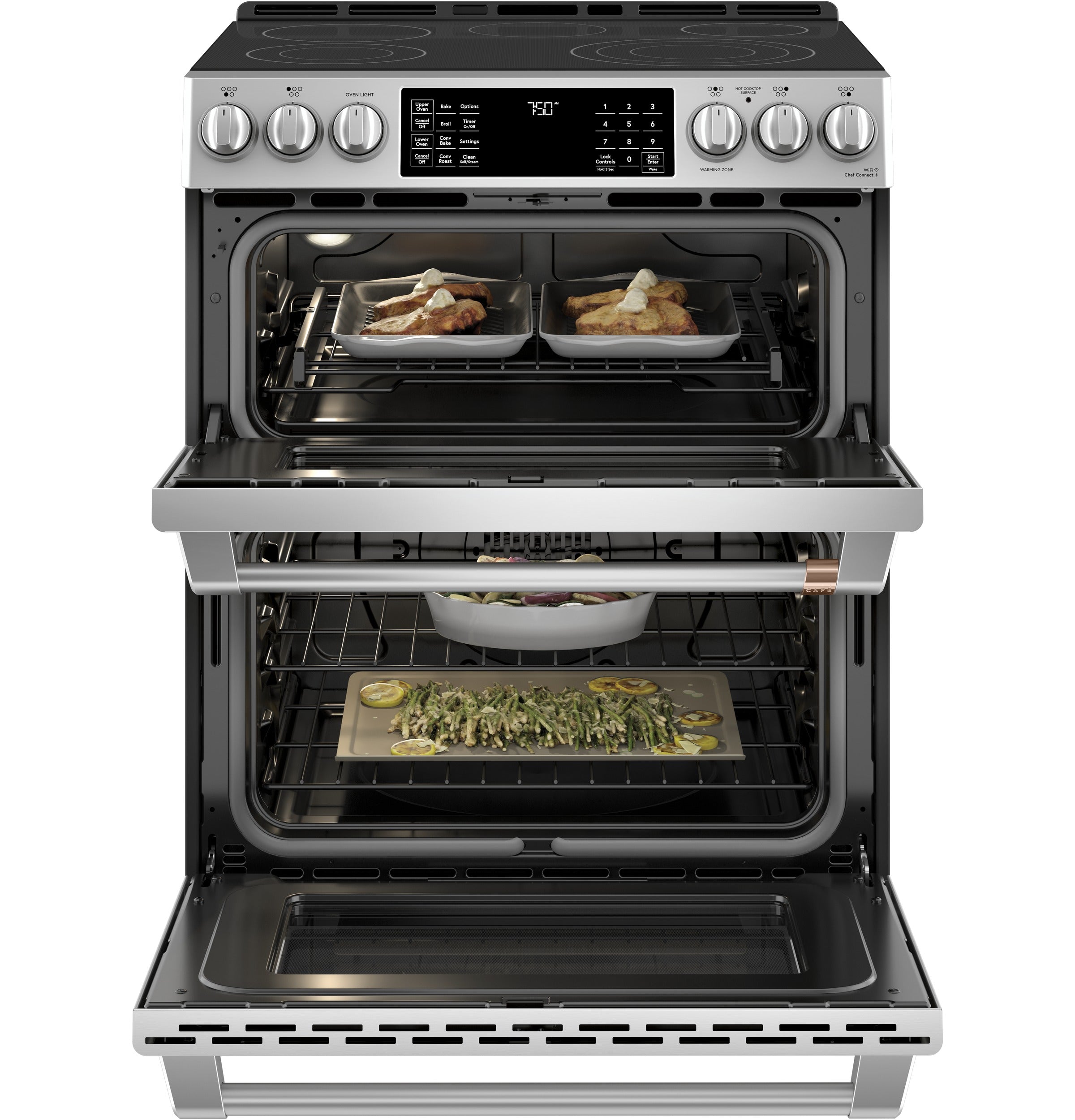 CAFÉ 30" Smart Slide-In, Front-Control, Radiant and Convection Double-Oven Range | CES750P2MS1