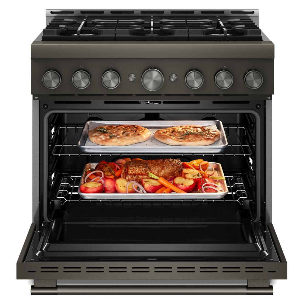 KitchenAid 36-Inch 6 Burner Commercial-Style Gas Range with No Preheat Air Fry Mode | KFGS936SBE