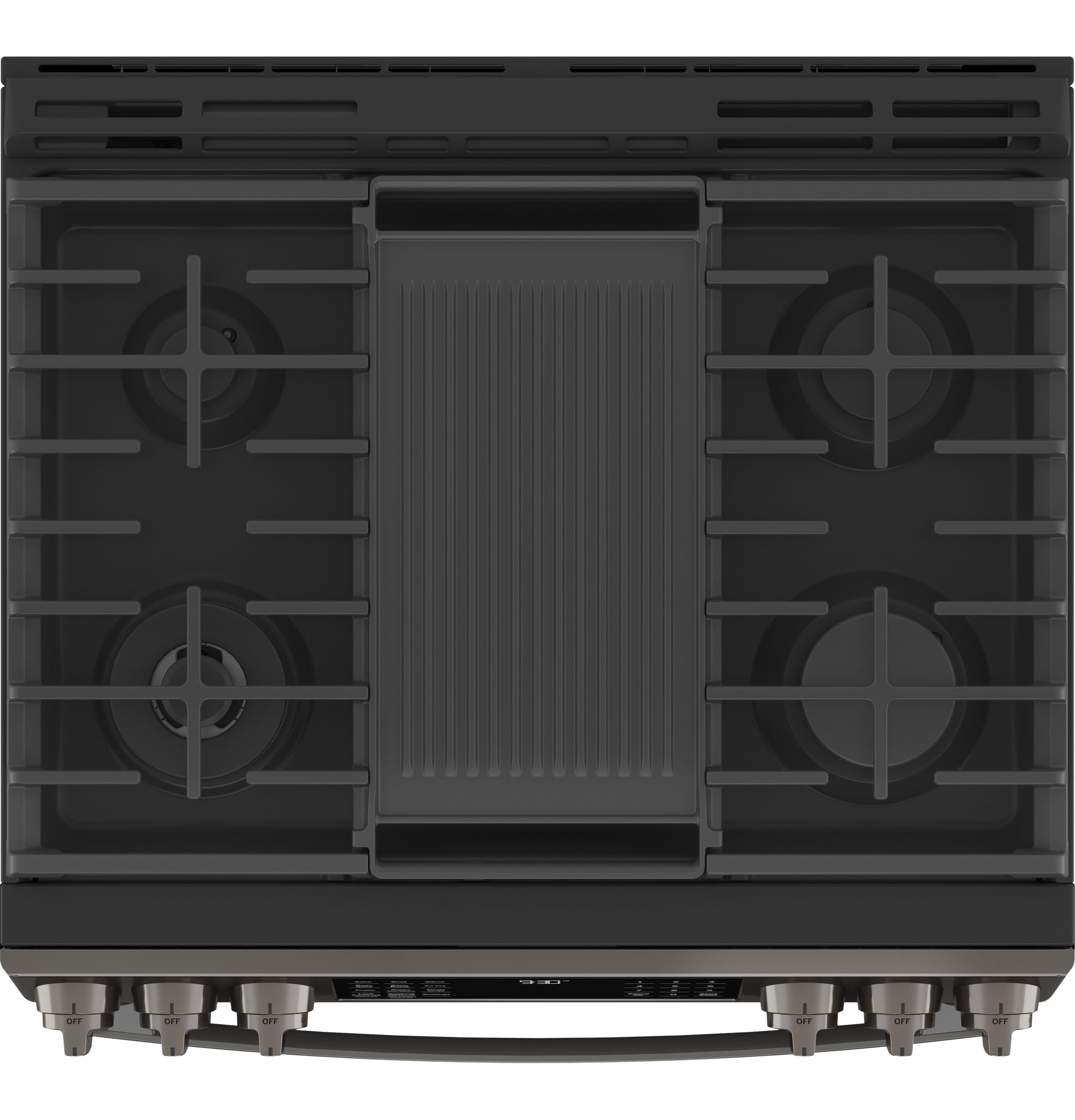 GE Profile 30" Smart Slide-In Front-Control Gas Fingerprint Resistant Range with No Preheat Air Fry | PGS930BPTS