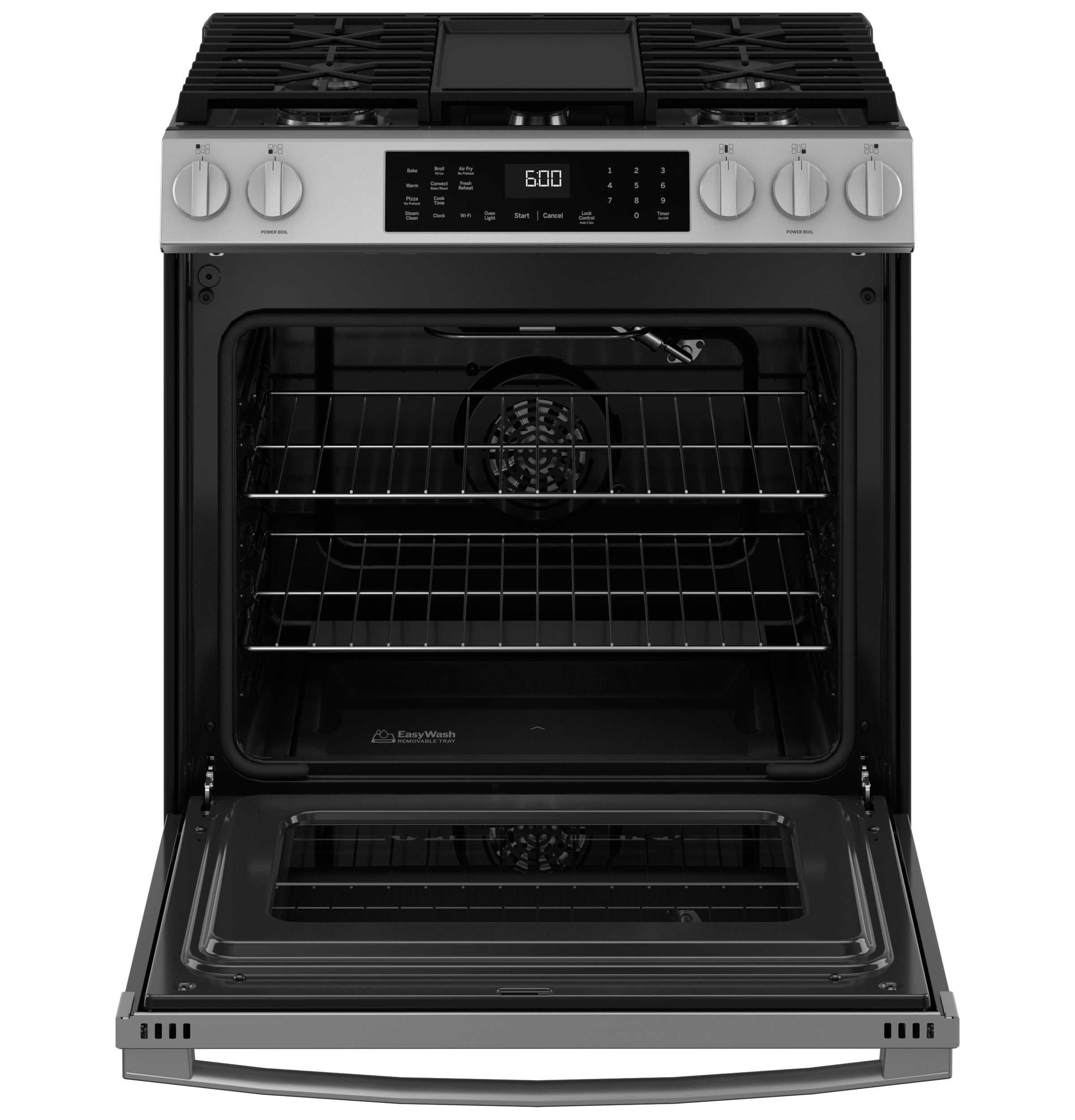 GE Slide-In Front-Control Convection Gas Range with No Preheat Air Fry and EasyWash™ Oven Tray | GGS600AVFS
